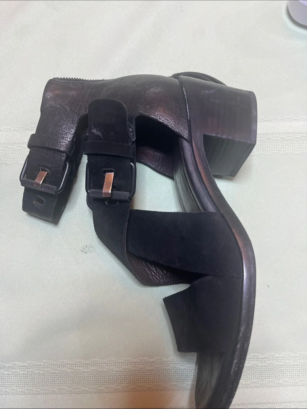 rag & bone Black Suede Crisscross Buckle Block Heels